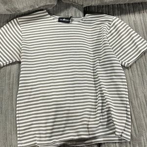 short sleeve green striped shirt